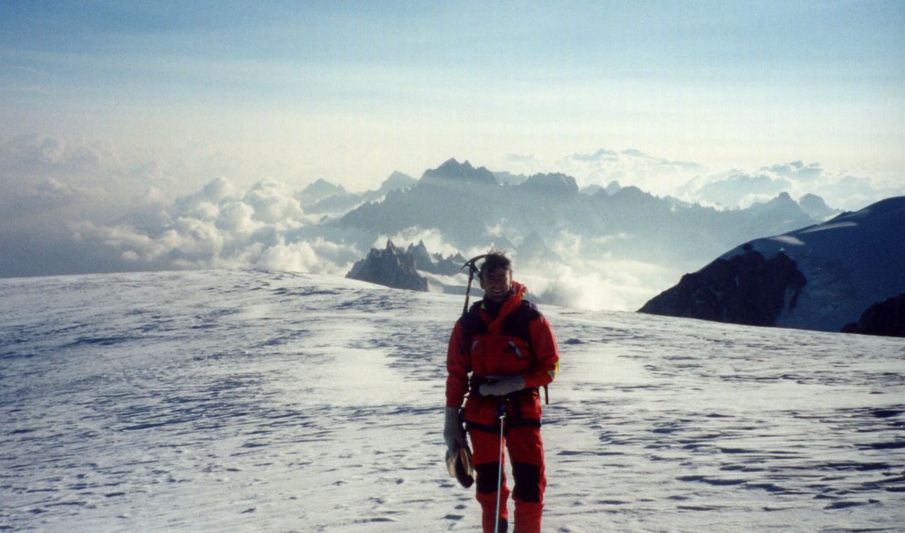 Graham Duff climbing in the French Alps, on the way to Mt Blanc