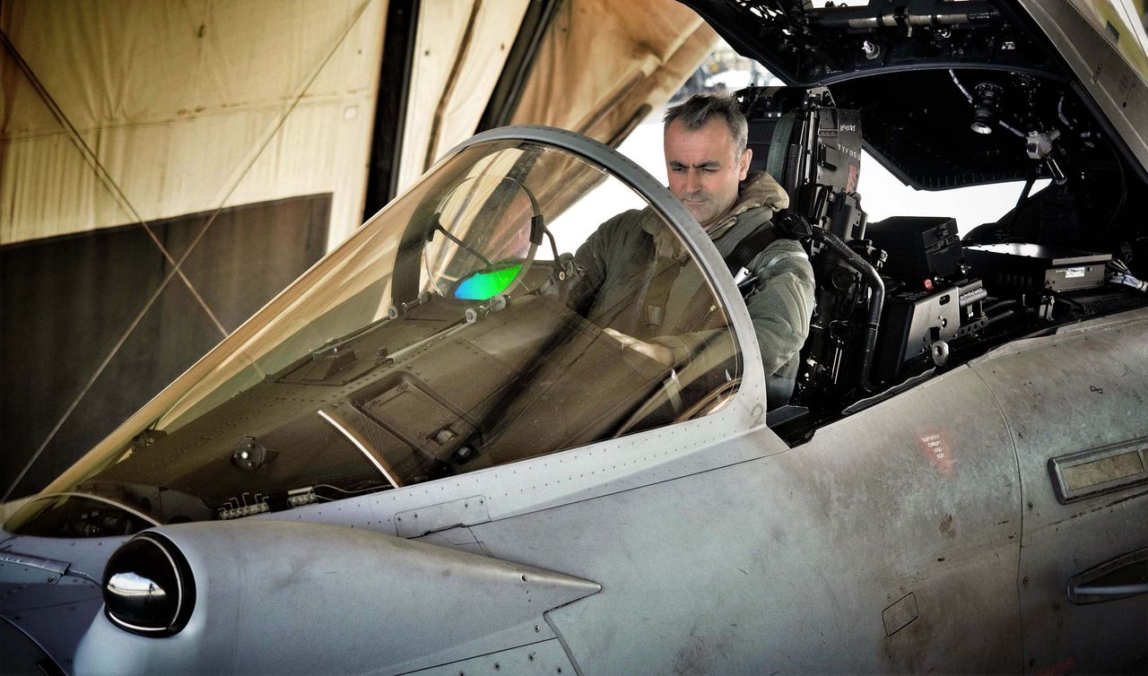 Graham Duff in the cockpit of a RAF Typhoon before a mission